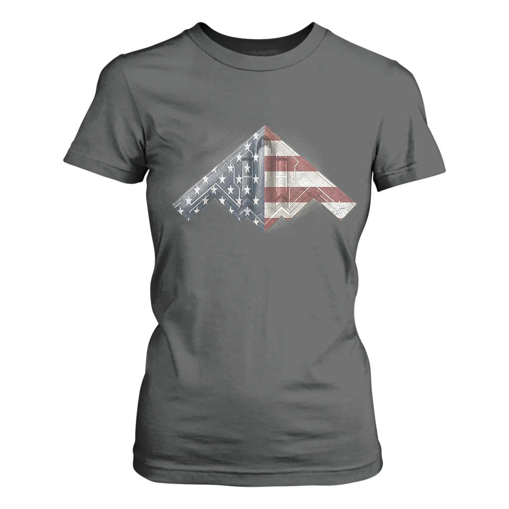 B2 Spirit T Shirt For Women B-2 Bomber Stealth Aircraft Schematic American Flag TS10 Dark Heather Print Your Wear