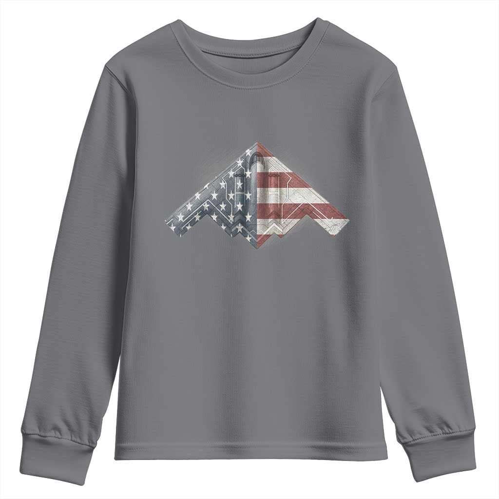 B2 Spirit Youth Sweatshirt B-2 Bomber Stealth Aircraft Schematic American Flag TS10 Charcoal Print Your Wear