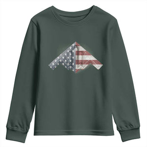 B2 Spirit Youth Sweatshirt B-2 Bomber Stealth Aircraft Schematic American Flag TS10 Dark Forest Green Print Your Wear