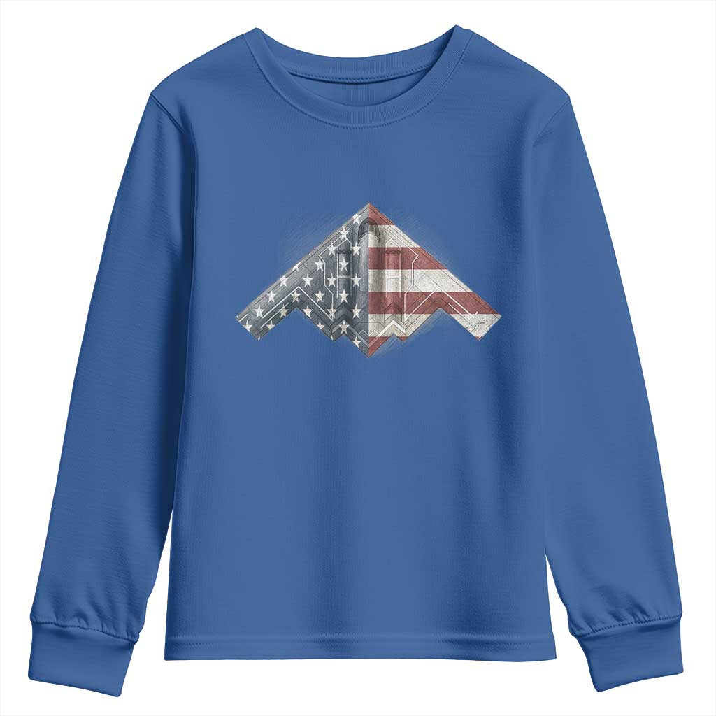 B2 Spirit Youth Sweatshirt B-2 Bomber Stealth Aircraft Schematic American Flag TS10 Royal Blue Print Your Wear
