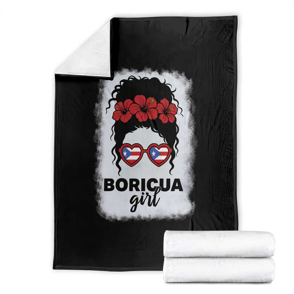 Boricua Girl Throw Blanket Messy Bun Puerto Rican Flag Hibiscus Flower TS10 Black Print Your Wear