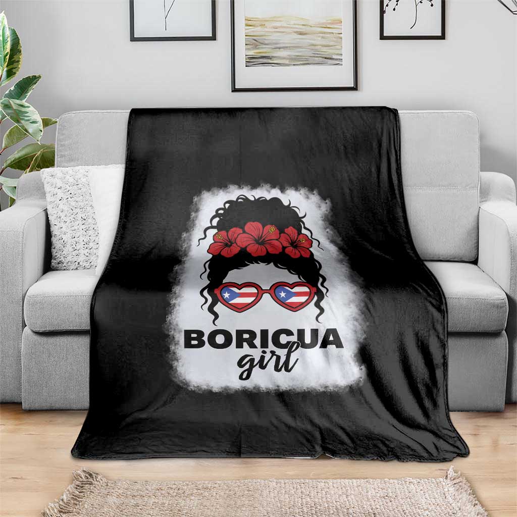 Boricua Girl Throw Blanket Messy Bun Puerto Rican Flag Hibiscus Flower TS10 Print Your Wear