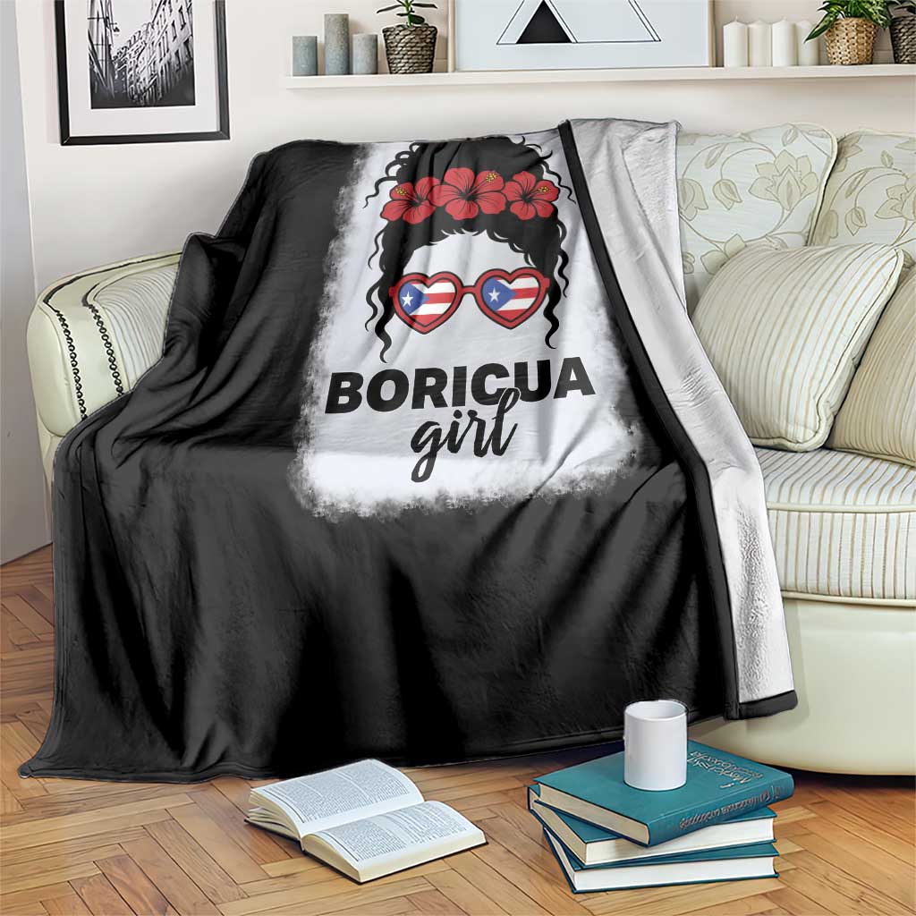 Boricua Girl Throw Blanket Messy Bun Puerto Rican Flag Hibiscus Flower TS10 Print Your Wear