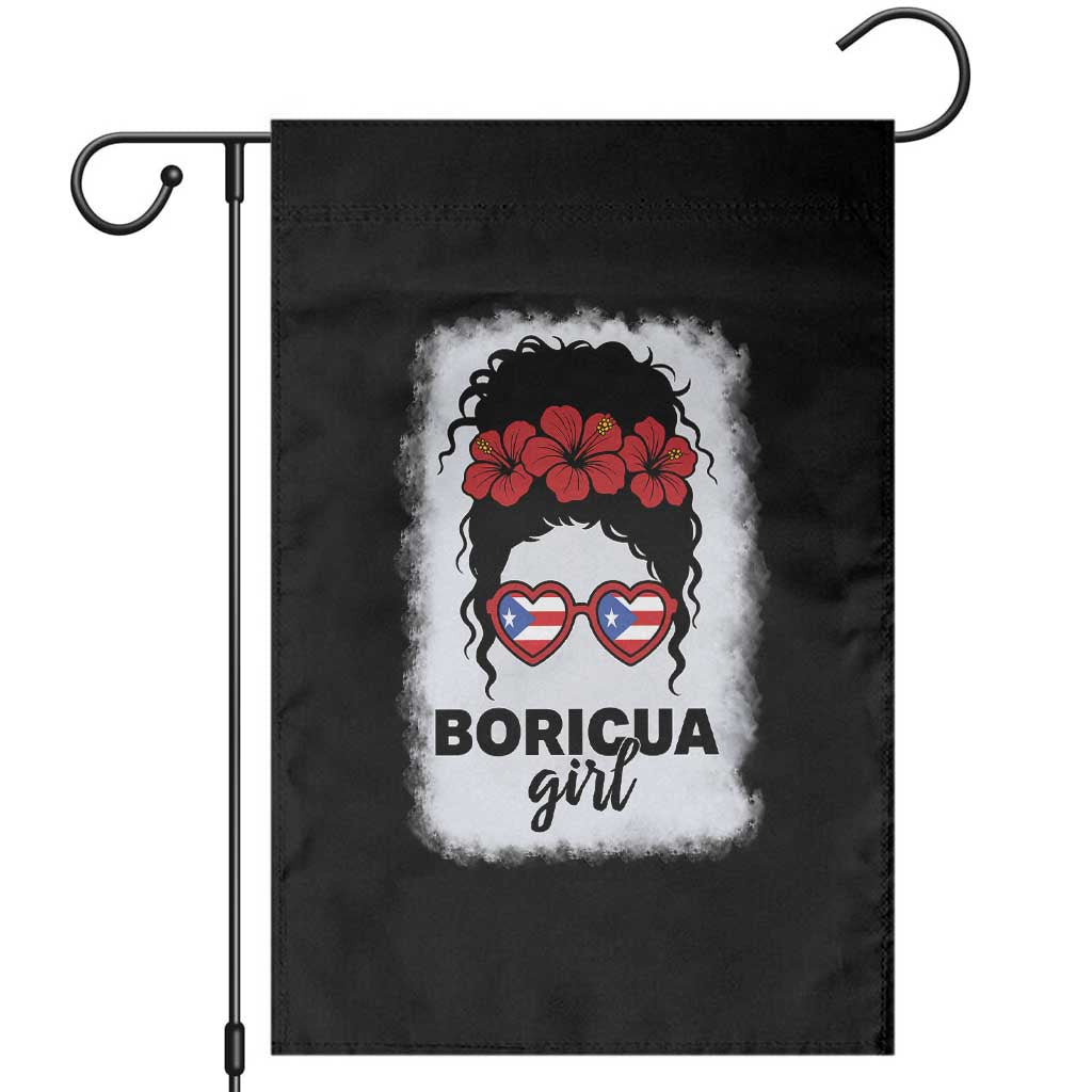 Boricua Girl Garden Flag Messy Bun Puerto Rican Flag Hibiscus Flower TS10 Black Print Your Wear