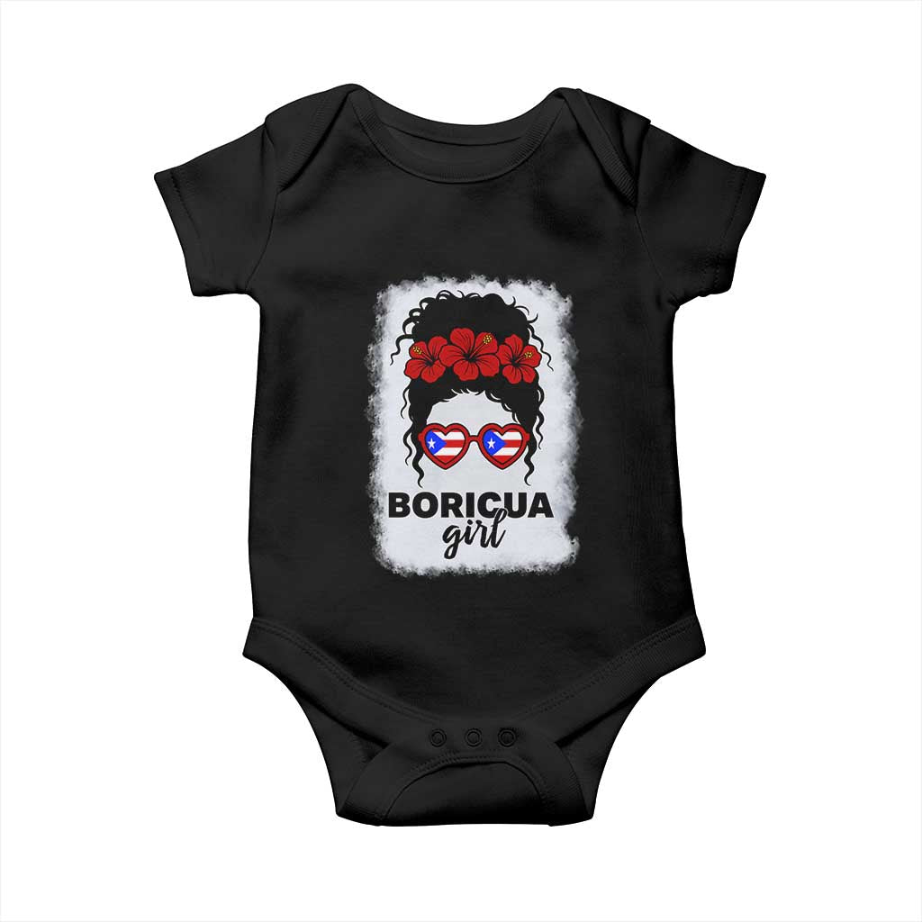 Boricua Girl Baby Onesie Messy Bun Puerto Rican Flag Hibiscus Flower TS10 Black Print Your Wear