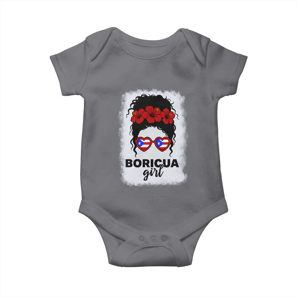Boricua Girl Baby Onesie Messy Bun Puerto Rican Flag Hibiscus Flower TS10 Charcoal Print Your Wear