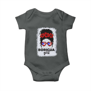 Boricua Girl Baby Onesie Messy Bun Puerto Rican Flag Hibiscus Flower TS10 Dark Heather Print Your Wear