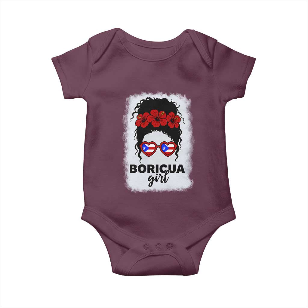Boricua Girl Baby Onesie Messy Bun Puerto Rican Flag Hibiscus Flower TS10 Maroon Print Your Wear