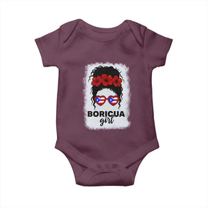 Boricua Girl Baby Onesie Messy Bun Puerto Rican Flag Hibiscus Flower TS10 Maroon Print Your Wear