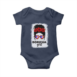 Boricua Girl Baby Onesie Messy Bun Puerto Rican Flag Hibiscus Flower TS10 Navy Print Your Wear