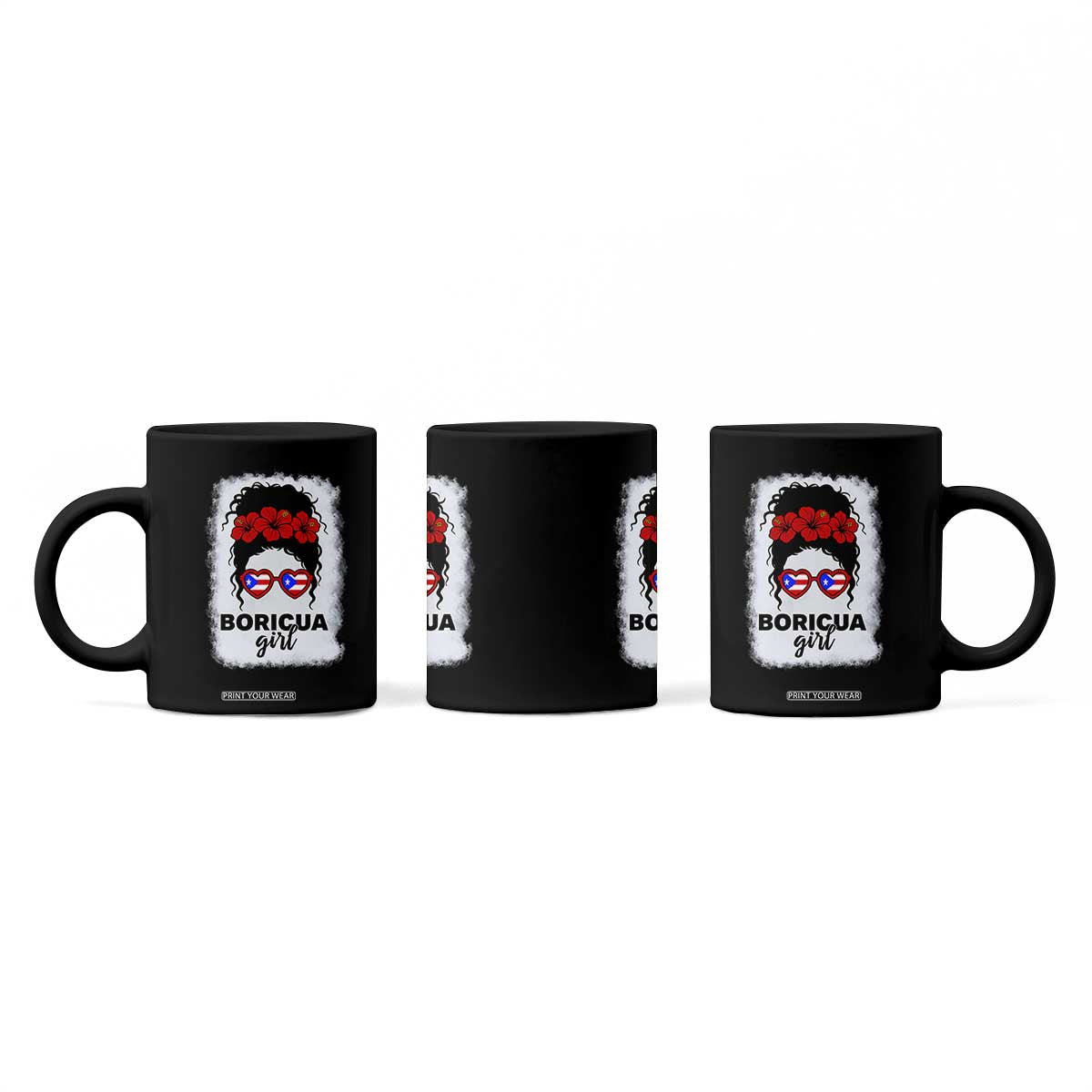 Boricua Girl Coffee Mug Messy Bun Puerto Rican Flag Hibiscus Flower TS10 Print Your Wear
