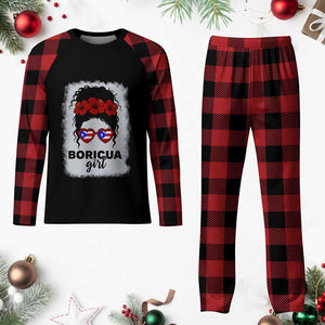 Boricua Girl Plaid Pajama Set Messy Bun Puerto Rican Flag Hibiscus Flower TS10 Buffalo Plaid Print Your Wear