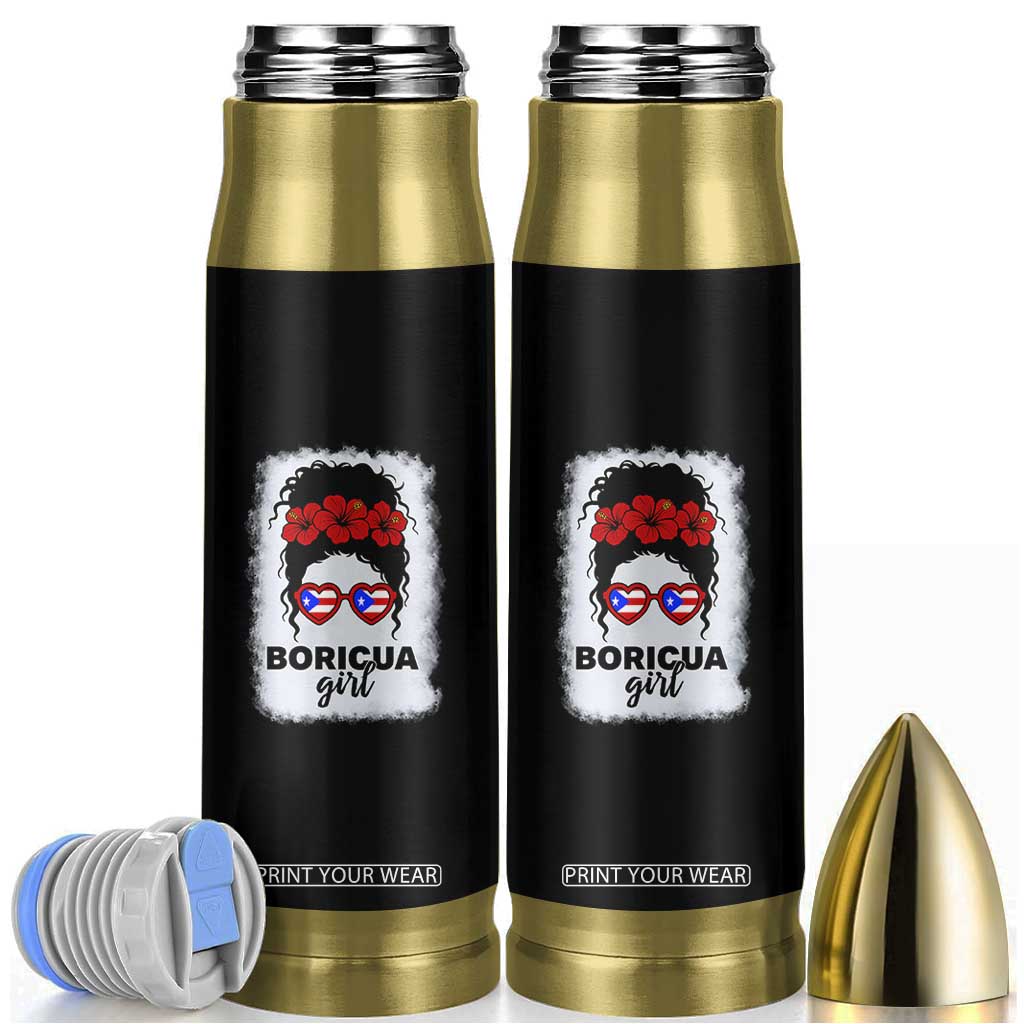 Boricua Girl Bullet Tumbler Messy Bun Puerto Rican Flag Hibiscus Flower TS10 Black Print Your Wear