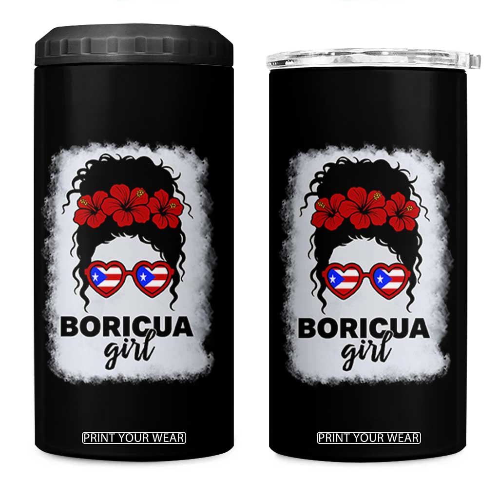 Boricua Girl 4 in 1 Can Cooler Tumbler Messy Bun Puerto Rican Flag Hibiscus Flower TS10 One Size: 16 oz Black Print Your Wear