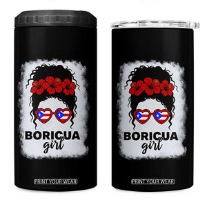Boricua Girl 4 in 1 Can Cooler Tumbler Messy Bun Puerto Rican Flag Hibiscus Flower TS10 One Size: 16 oz Black Print Your Wear