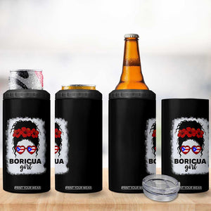 Boricua Girl 4 in 1 Can Cooler Tumbler Messy Bun Puerto Rican Flag Hibiscus Flower TS10 Print Your Wear
