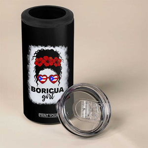 Boricua Girl 4 in 1 Can Cooler Tumbler Messy Bun Puerto Rican Flag Hibiscus Flower TS10 Print Your Wear