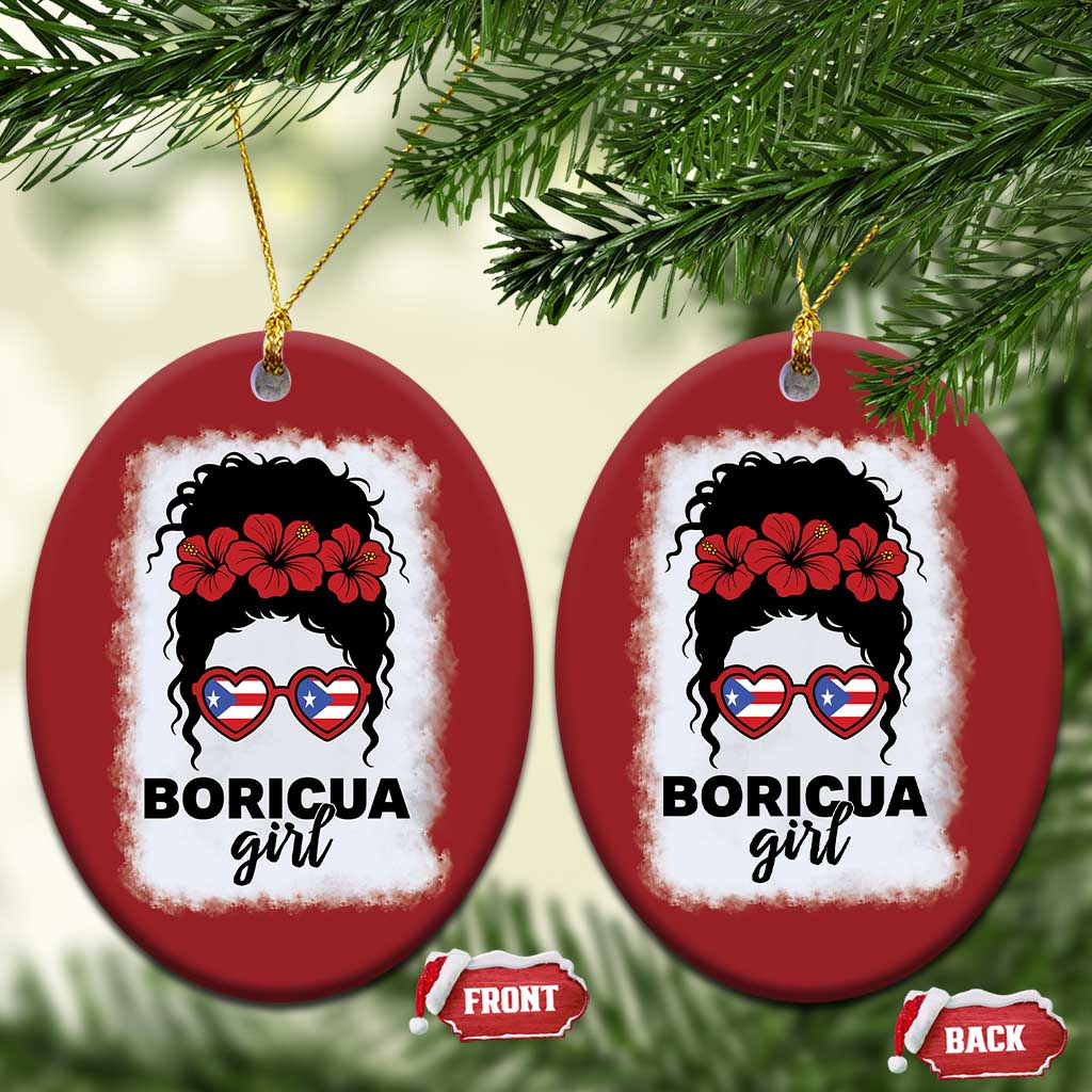 Boricua Girl Christmas Ornament Messy Bun Puerto Rican Flag Hibiscus Flower TS10 Oval Red Print Your Wear