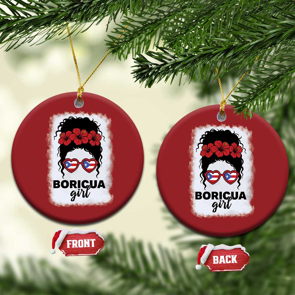 Boricua Girl Christmas Ornament Messy Bun Puerto Rican Flag Hibiscus Flower TS10 Circle Red Print Your Wear
