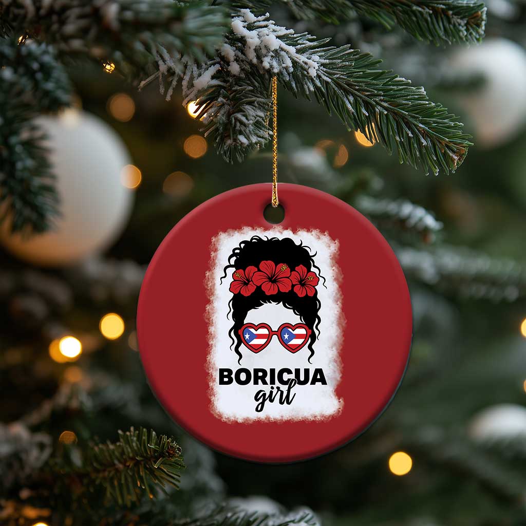 Boricua Girl Christmas Ornament Messy Bun Puerto Rican Flag Hibiscus Flower TS10 Print Your Wear