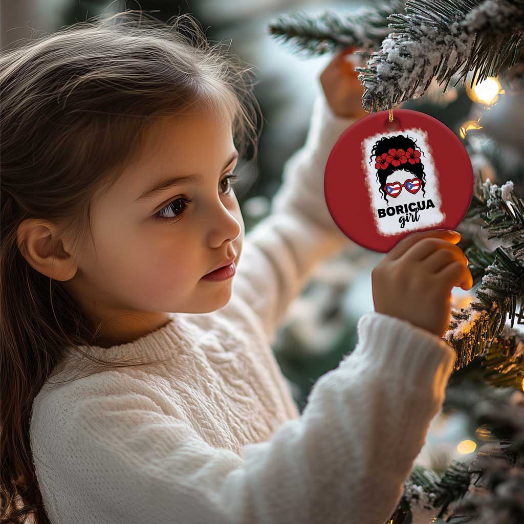 Boricua Girl Christmas Ornament Messy Bun Puerto Rican Flag Hibiscus Flower TS10 Print Your Wear