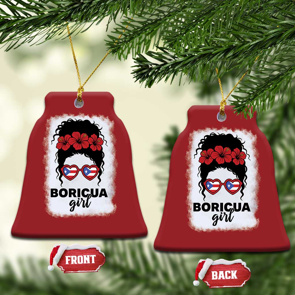 Boricua Girl Christmas Ornament Messy Bun Puerto Rican Flag Hibiscus Flower TS10 Bell Flake Red Print Your Wear