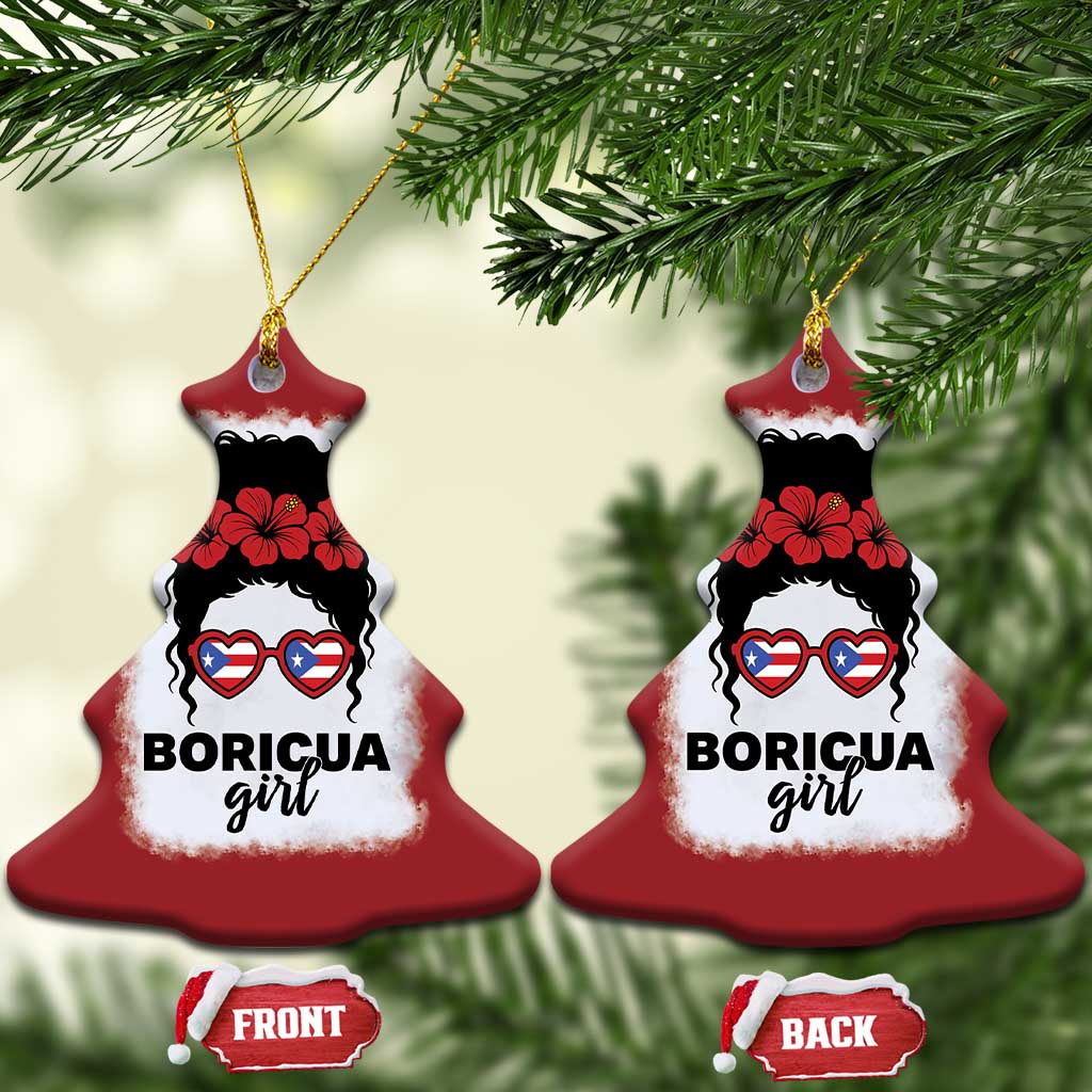 Boricua Girl Christmas Ornament Messy Bun Puerto Rican Flag Hibiscus Flower TS10 Christmas Tree Red Print Your Wear