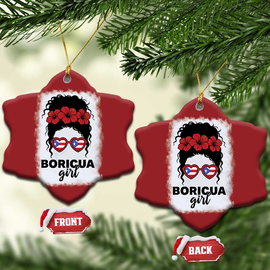 Boricua Girl Christmas Ornament Messy Bun Puerto Rican Flag Hibiscus Flower TS10 Snow Flake Red Print Your Wear
