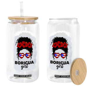 Boricua Girl Glass Can Messy Bun Puerto Rican Flag Hibiscus Flower TS10 Print Your Wear