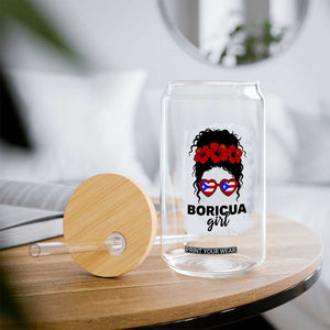 Boricua Girl Glass Can Messy Bun Puerto Rican Flag Hibiscus Flower TS10 Print Your Wear
