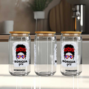 Boricua Girl Glass Can Messy Bun Puerto Rican Flag Hibiscus Flower TS10 Print Your Wear
