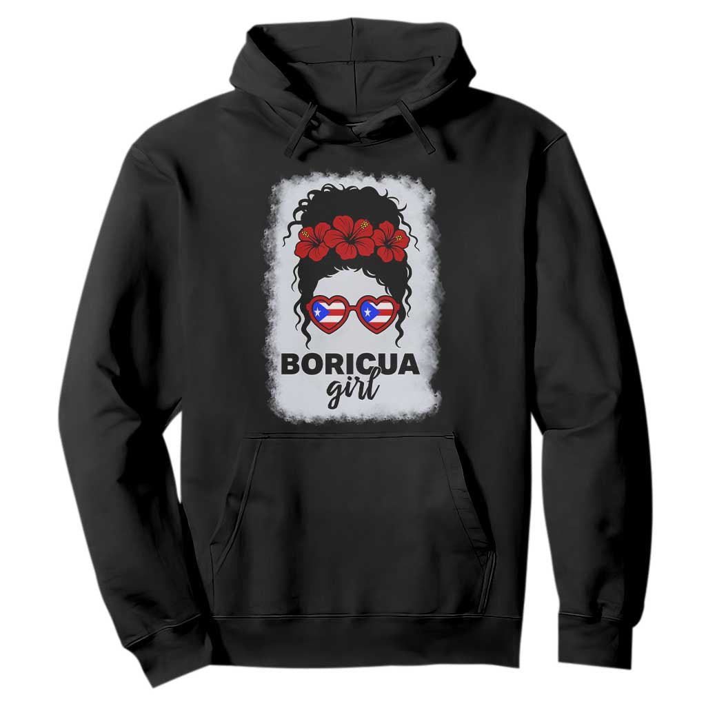 Boricua Girl Hoodie Messy Bun Puerto Rican Flag Hibiscus Flower TS10 Black Print Your Wear