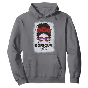 Boricua Girl Hoodie Messy Bun Puerto Rican Flag Hibiscus Flower TS10 Charcoal Print Your Wear
