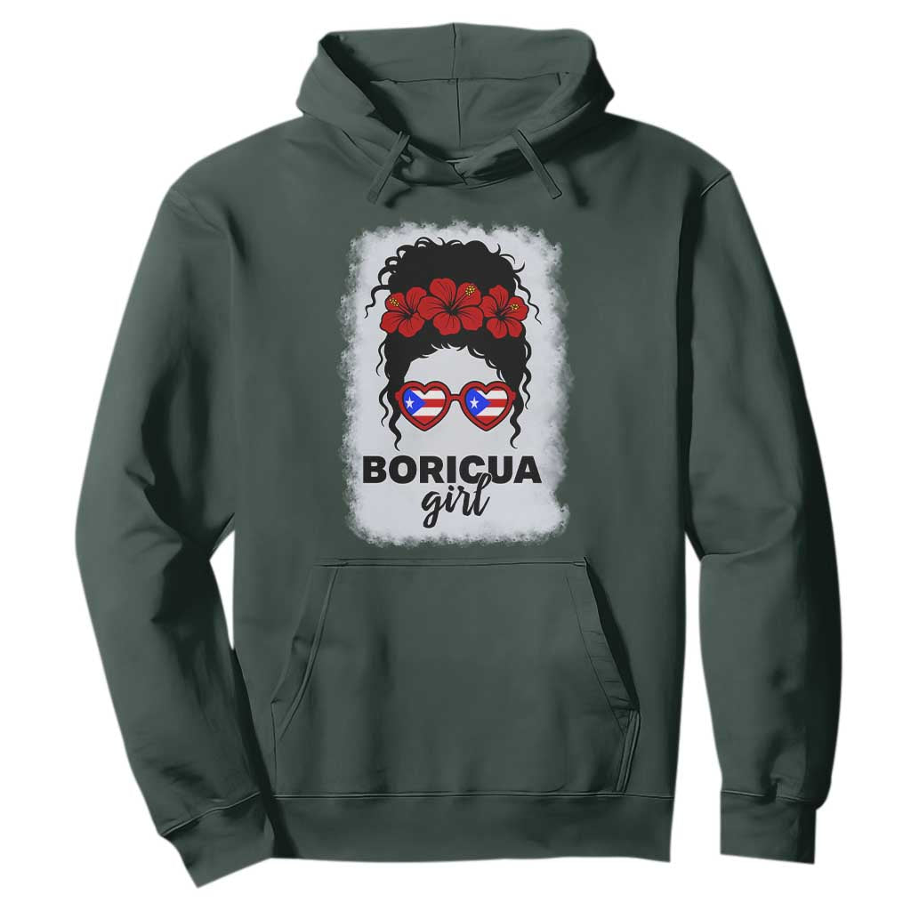 Boricua Girl Hoodie Messy Bun Puerto Rican Flag Hibiscus Flower TS10 Dark Forest Green Print Your Wear