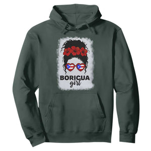 Boricua Girl Hoodie Messy Bun Puerto Rican Flag Hibiscus Flower TS10 Dark Forest Green Print Your Wear