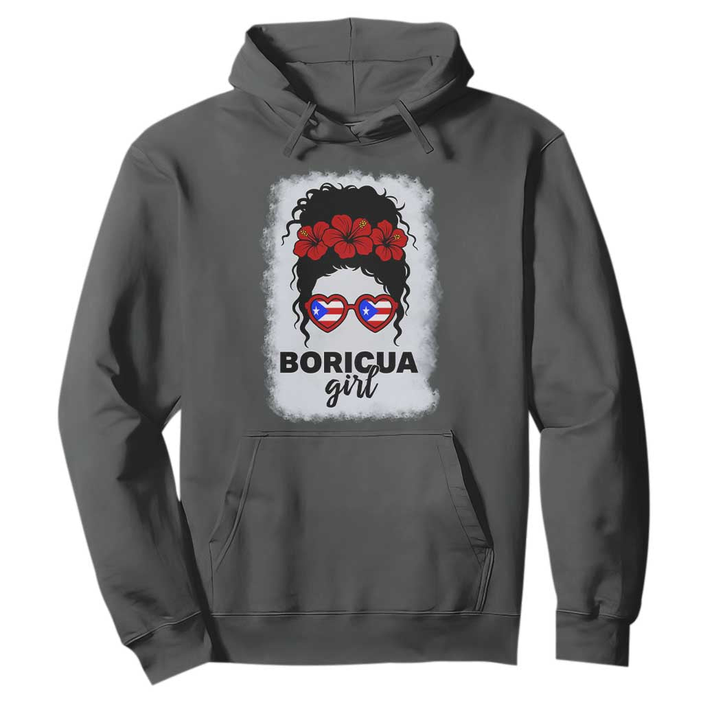 Boricua Girl Hoodie Messy Bun Puerto Rican Flag Hibiscus Flower TS10 Dark Heather Print Your Wear