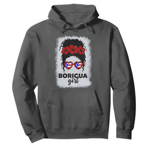 Boricua Girl Hoodie Messy Bun Puerto Rican Flag Hibiscus Flower TS10 Dark Heather Print Your Wear