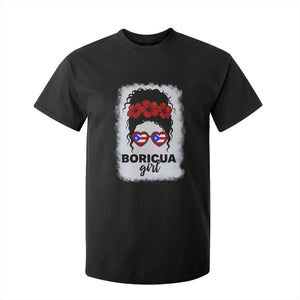 Boricua Girl T Shirt For Kid Messy Bun Puerto Rican Flag Hibiscus Flower TS10 Black Print Your Wear