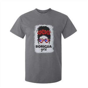 Boricua Girl T Shirt For Kid Messy Bun Puerto Rican Flag Hibiscus Flower TS10 Charcoal Print Your Wear