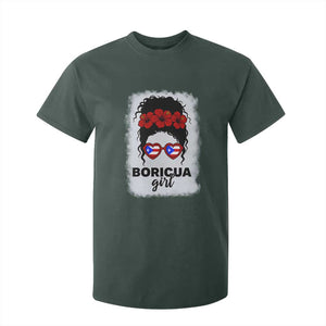 Boricua Girl T Shirt For Kid Messy Bun Puerto Rican Flag Hibiscus Flower TS10 Dark Forest Green Print Your Wear