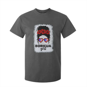Boricua Girl T Shirt For Kid Messy Bun Puerto Rican Flag Hibiscus Flower TS10 Dark Heather Print Your Wear