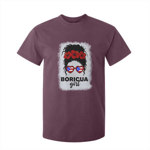 Boricua Girl T Shirt For Kid Messy Bun Puerto Rican Flag Hibiscus Flower TS10 Maroon Print Your Wear