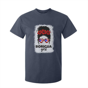 Boricua Girl T Shirt For Kid Messy Bun Puerto Rican Flag Hibiscus Flower TS10 Navy Print Your Wear