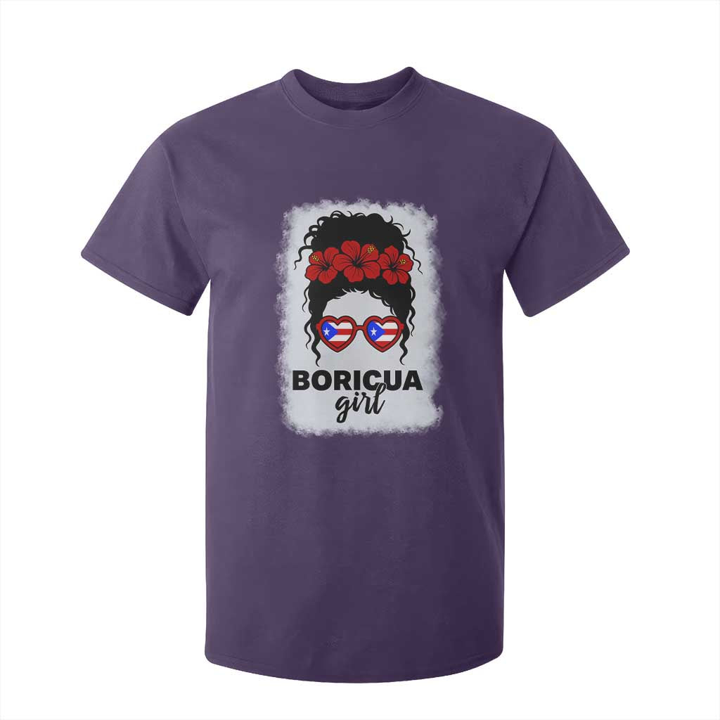 Boricua Girl T Shirt For Kid Messy Bun Puerto Rican Flag Hibiscus Flower TS10 Purple Print Your Wear
