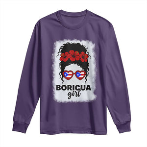 Boricua Girl Long Sleeve Shirt Messy Bun Puerto Rican Flag Hibiscus Flower TS10 Purple Print Your Wear