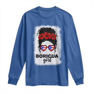 Boricua Girl Long Sleeve Shirt Messy Bun Puerto Rican Flag Hibiscus Flower TS10 Royal Blue Print Your Wear