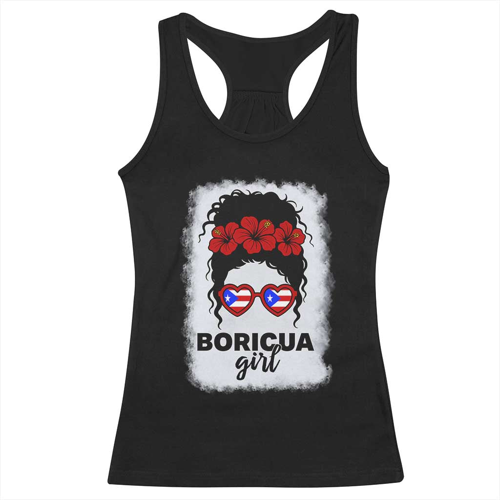 Boricua Girl Racerback Tank Top Messy Bun Puerto Rican Flag Hibiscus Flower TS10 Black Print Your Wear