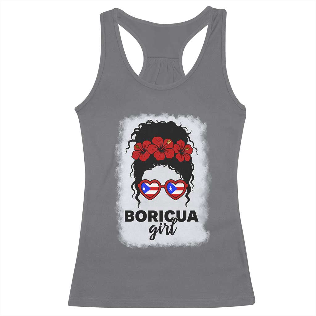 Boricua Girl Racerback Tank Top Messy Bun Puerto Rican Flag Hibiscus Flower TS10 Charcoal Print Your Wear