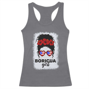 Boricua Girl Racerback Tank Top Messy Bun Puerto Rican Flag Hibiscus Flower TS10 Charcoal Print Your Wear