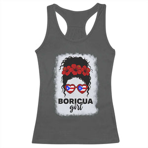 Boricua Girl Racerback Tank Top Messy Bun Puerto Rican Flag Hibiscus Flower TS10 Dark Heather Print Your Wear